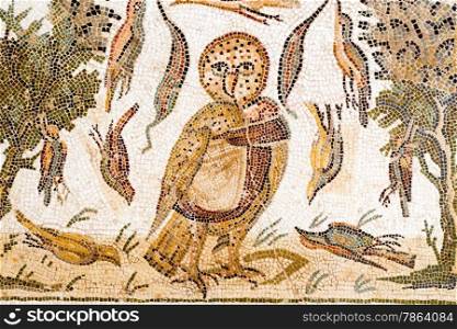 Roman Mosaic of an Owl with surrounding scene