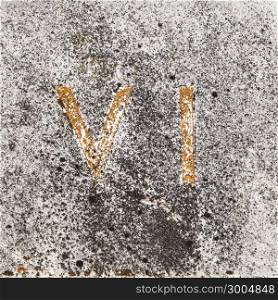 Roman numbers collection, from 1 to 7, on a real ancient granite