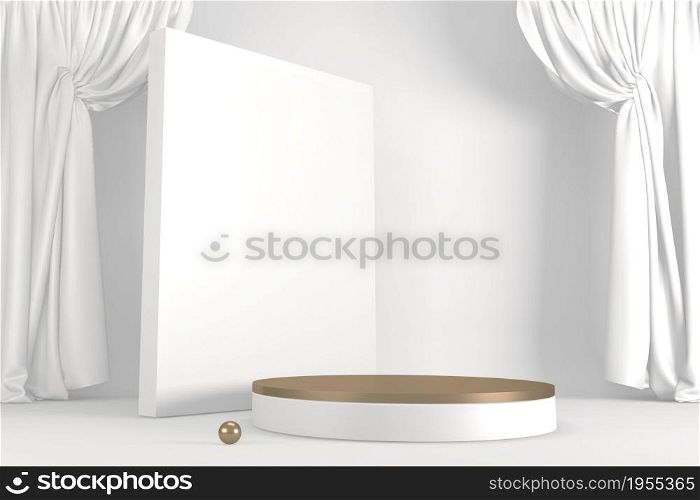 Roman podium white for cosmetic product on background granite white. 3d rendering