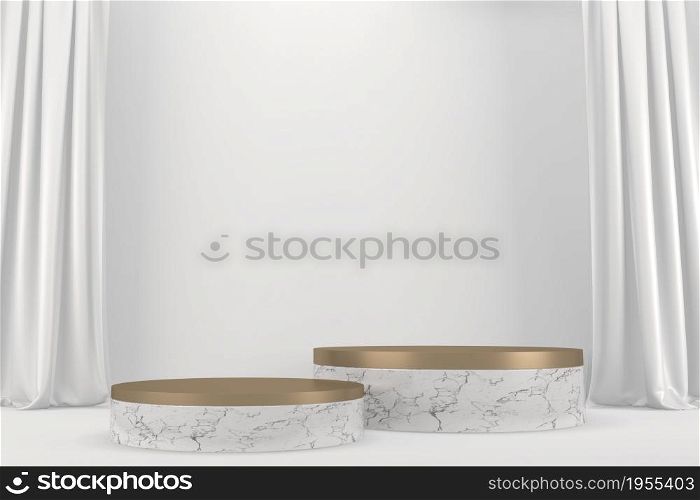 Roman podium white for cosmetic product on background granite white. 3d rendering
