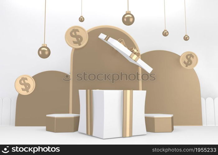 Roman podium white for cosmetic product on background white. 3d rendering