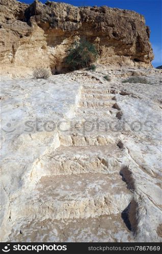 Roman rock stps to spring Ein Yorkeam, Israel