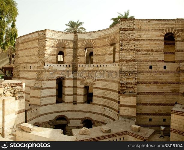 Roman ruins in Coptic Christian city area in Cairo Egypt