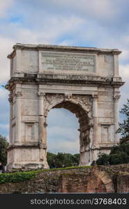 Roman ruins in Rome. Antique. Blue sky. Day