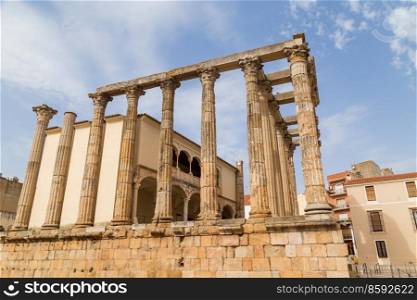 Roman temple of Diana in Merida, province of Badajoz, Extremadura in Spain.