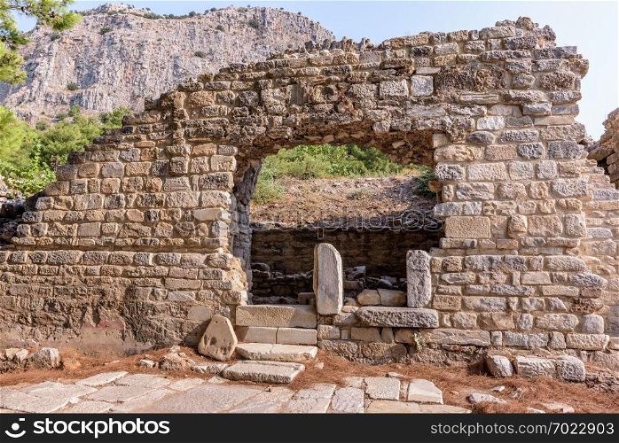 Roman thermal bath complex at Ancient Greek City in Priene,Soke,Aydin,Turkey. Ruins of Ancient Greek City of Priene