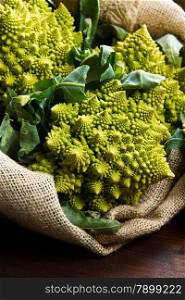 Romanesco broccoli cabbage on wood