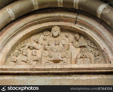 romanesque art church portal. portal of the romanesque church of mura, catalonia, spain