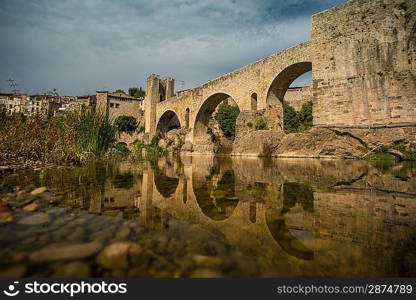 Romanesque bridge over river, Besalu