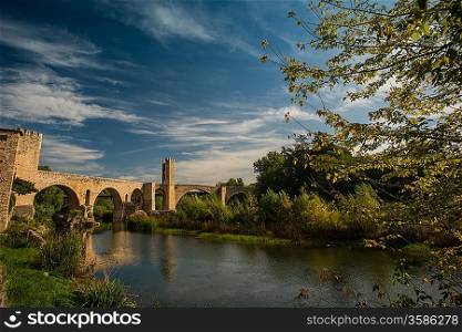 Romanesque bridge over river, Besalu