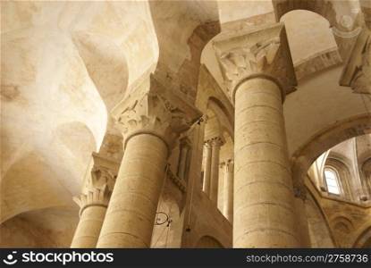 Romanesque interior of the Abbey Church of St. Foy, Conques, France