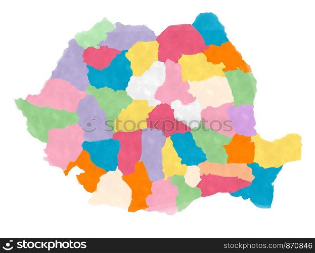 Romania map in watercolors over white background