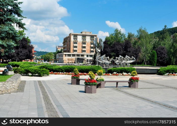 romania resita city center public square in a summer day