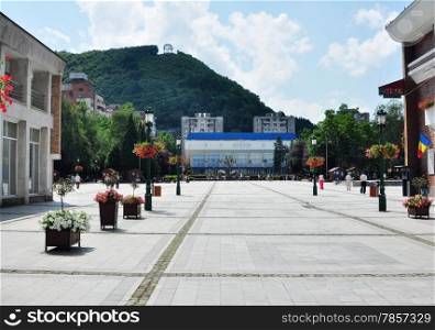 romania resita city center public square in a summer day