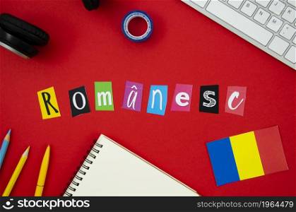 romanian lettering red background. High resolution photo. romanian lettering red background. High quality photo