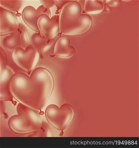 Romantic Card with Pink Heart-Shaped Balloons