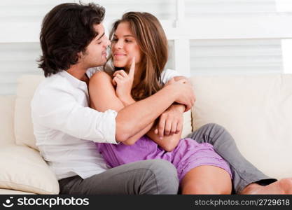 romantic couple in couch