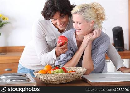Romantic couple in the kitchen