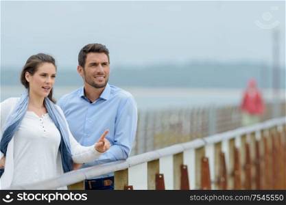 romantic couple on the pier