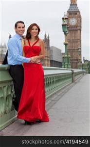 Romantic Couple on Westminster Bridge by Big Ben, London, England