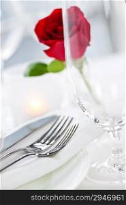 Romantic dinner setting in restaurant