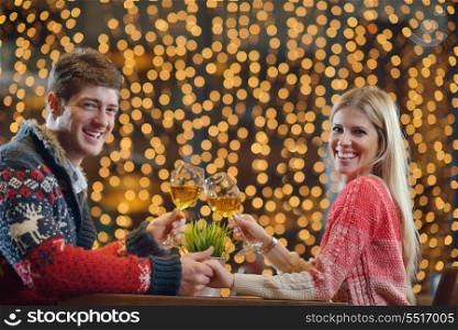 romantic evening date in restaurant happy young couple with wine glass tea and cake