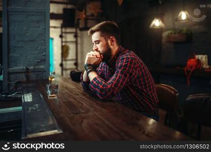 Romantic evening in bar, love couple at wooden counter. Lovers leisures in pub, husband and wife relaxing together in nightclub