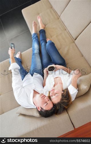 romantic happy young couple relax at home