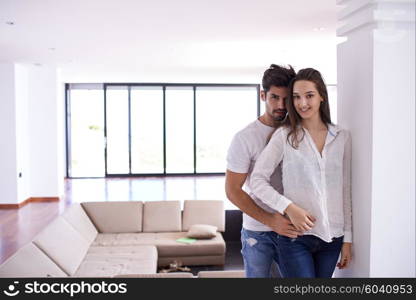 romantic happy young couple relax at modern bright home indoors