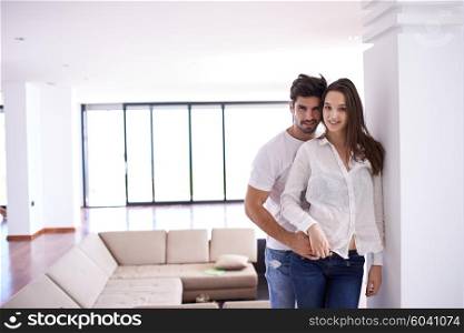 romantic happy young couple relax at modern bright home indoors