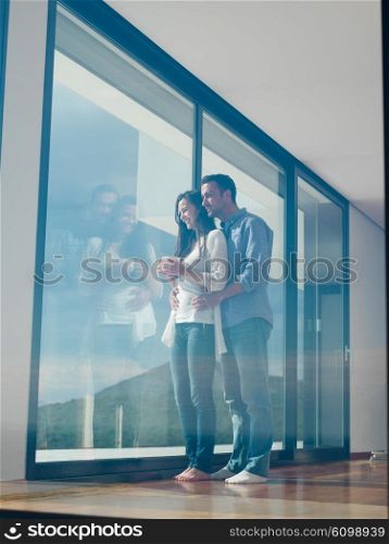 romantic happy young couple relax at modern home indoors