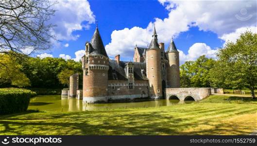 Romantic medieval castles of Loire valley. France. Chateau du Moulin. Picturesque well preserved castle Moulin in famous Loire valley
