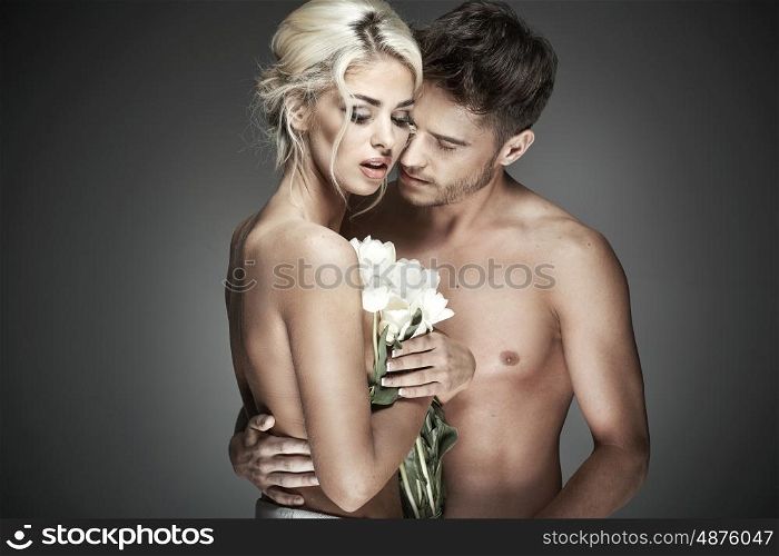 Romantic portrait of nude couple