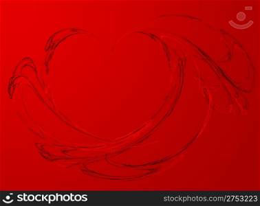 Romantic red background with elements a fractal of heart