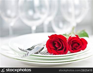 Romantic restaurant dinner setting