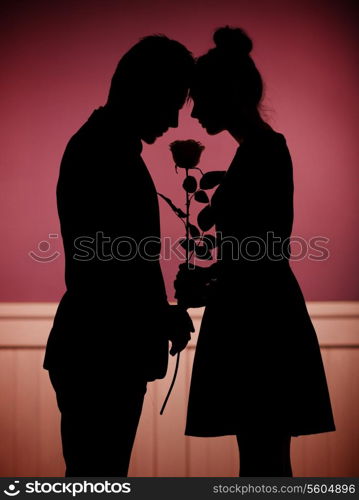 Romantic scene of two adult lovers