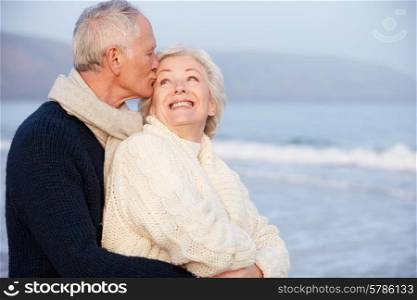 Romantic Senior Couple On Winter Beach