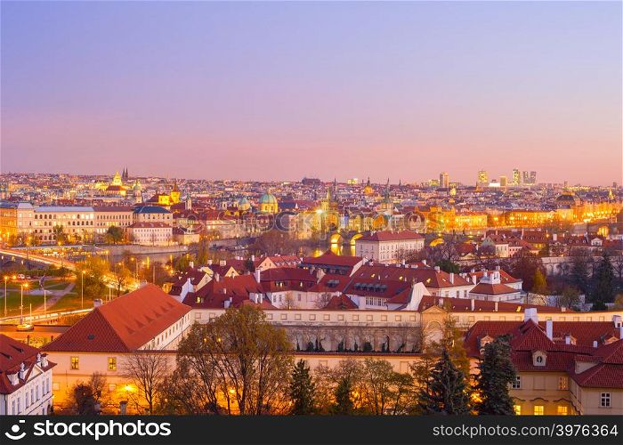 Romantic skyline of Prague at twilight. Czech Republic