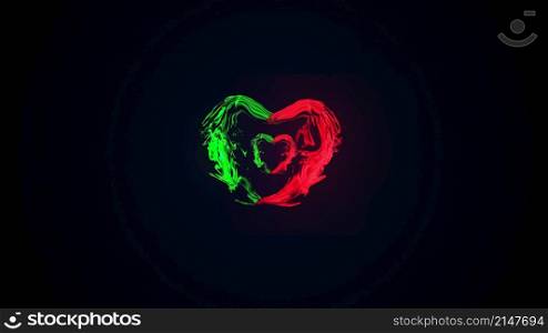 Romantic symbol with 3d render of glowing linear streams and energy clots. Magic of passion and glowing love. Bright decoration and energy frame for digital presentation. Romantic symbol with 3d render of glowing linear streams and energy clots. Magic of passion and glowing love. Bright decoration and energy frame for digital presentation.. Abstract fiery heart