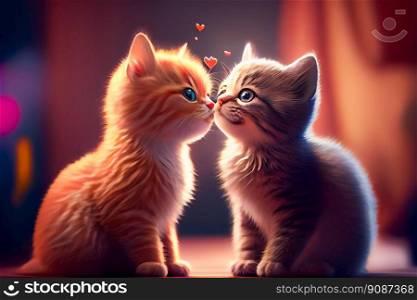 Romantic Two Kittens In Love.  Valentines day concept.  Generative AI 