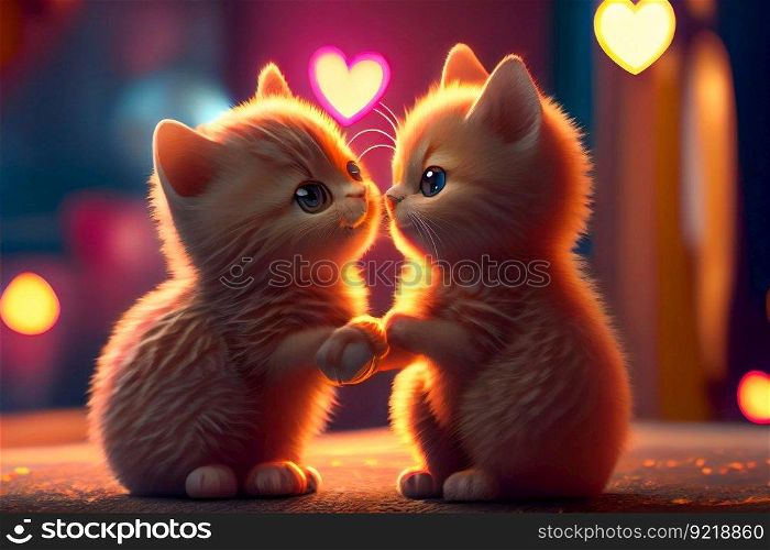 Romantic Two Kittens In Love.  Valentines day concept.  Generative AI
