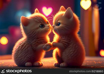 Romantic Two Kittens In Love.  Valentines day concept.  Generative AI
