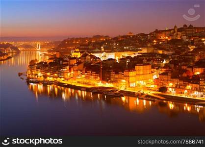 Romantic view of an Old Town of Porto at twilight, Portugal
