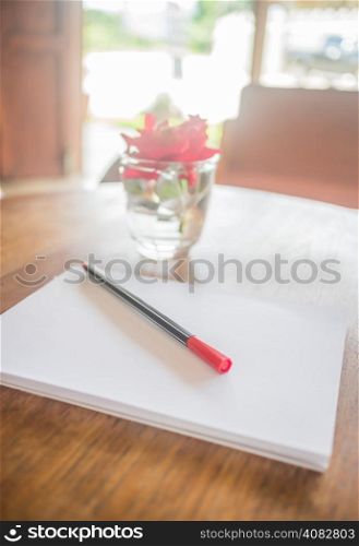 Romantic work table with rose, stock photo