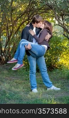 romantic young couple kissing