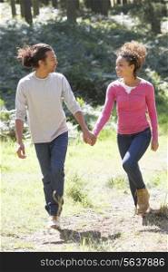 Romantic Young Couple Walking In Countryside