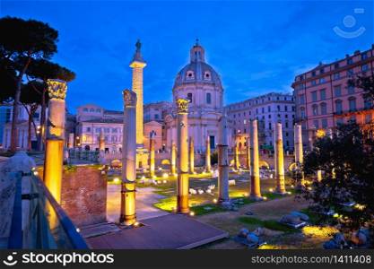 Rome. Ancient Trajans Forum square of Rome dawn view, capital city of Italy