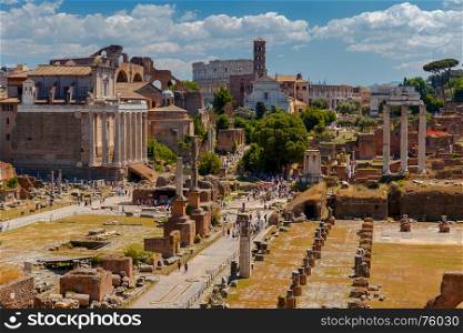 Rome. City forum.. A view of the ruins of an ancient city forum. Rome. Italy.