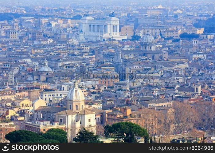 Rome City top view from St. Peter Basilica dome in Vatican City.