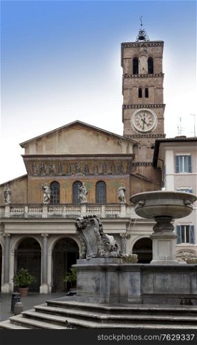 Rome, fountain on Piazza Santa Maria in Trastevere